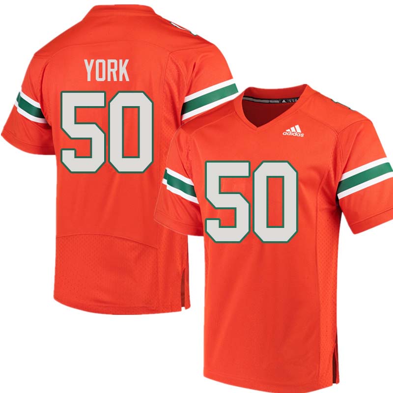 Adidas Miami Hurricanes #50 Sam York College Football Jerseys Sale-Orange
